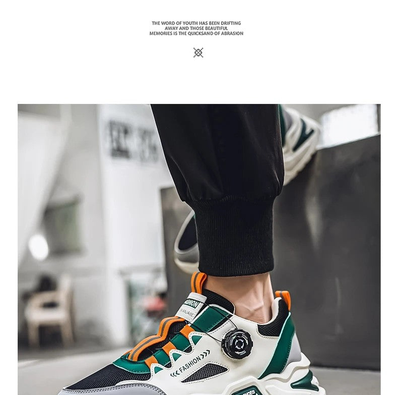 Men's Korean rotating buckle fashion casual sports shoes four season soft soled non slip outdoor running shoes student sneakers