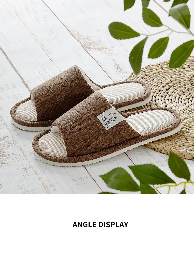 Home Linnen Slippers Voor Mannen In Lente & Herfst Comfortabele Slaapkamer Open Tenen & Ademende Slippers Heren & Damesschoenen Zomer