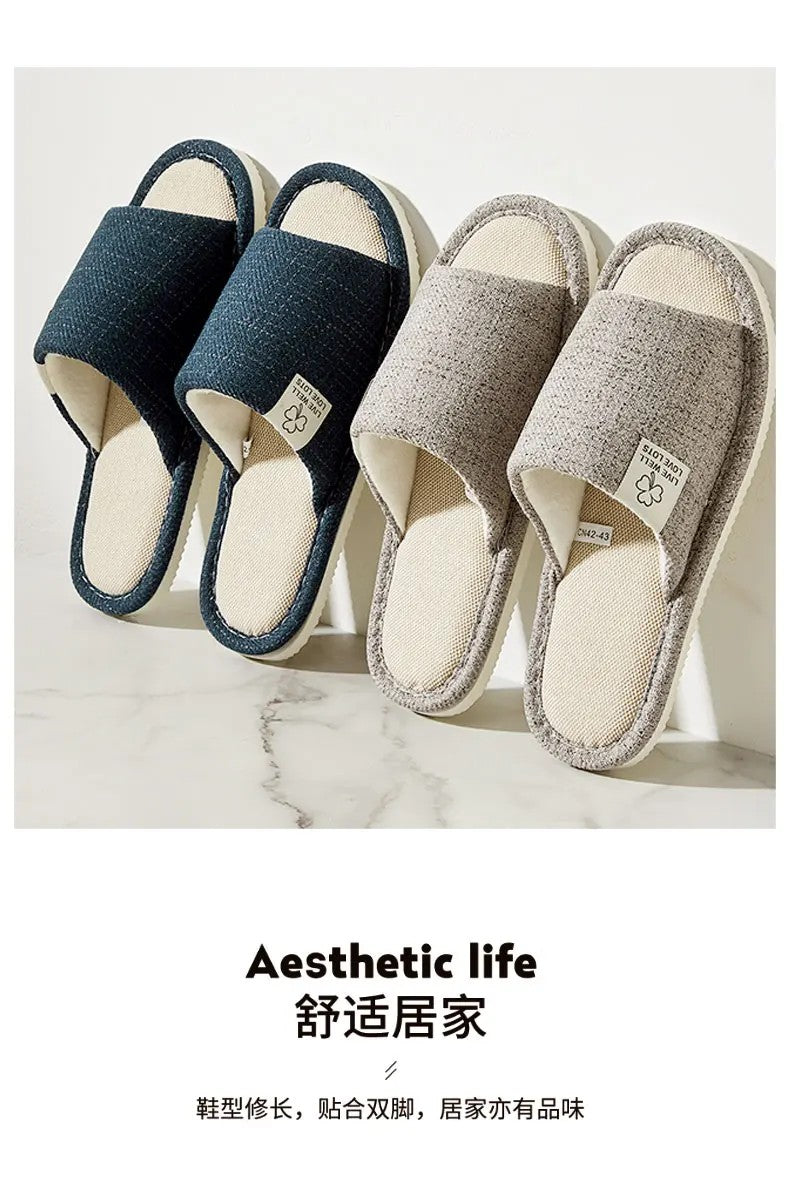 Home Linnen Slippers Voor Mannen In Lente & Herfst Comfortabele Slaapkamer Open Tenen & Ademende Slippers Heren & Damesschoenen Zomer