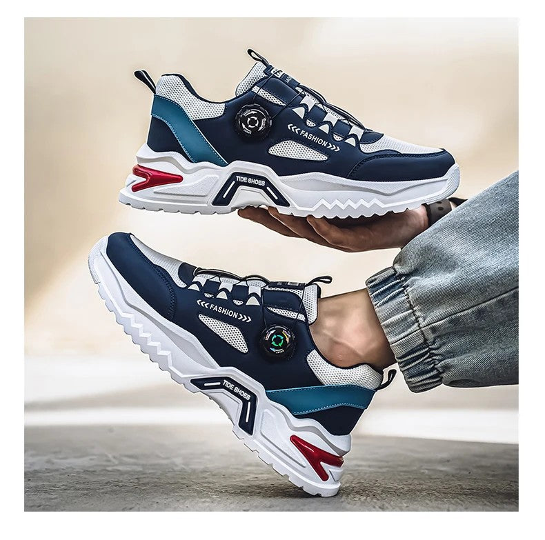 Men's Korean rotating buckle fashion casual sports shoes four season soft soled non slip outdoor running shoes student sneakers