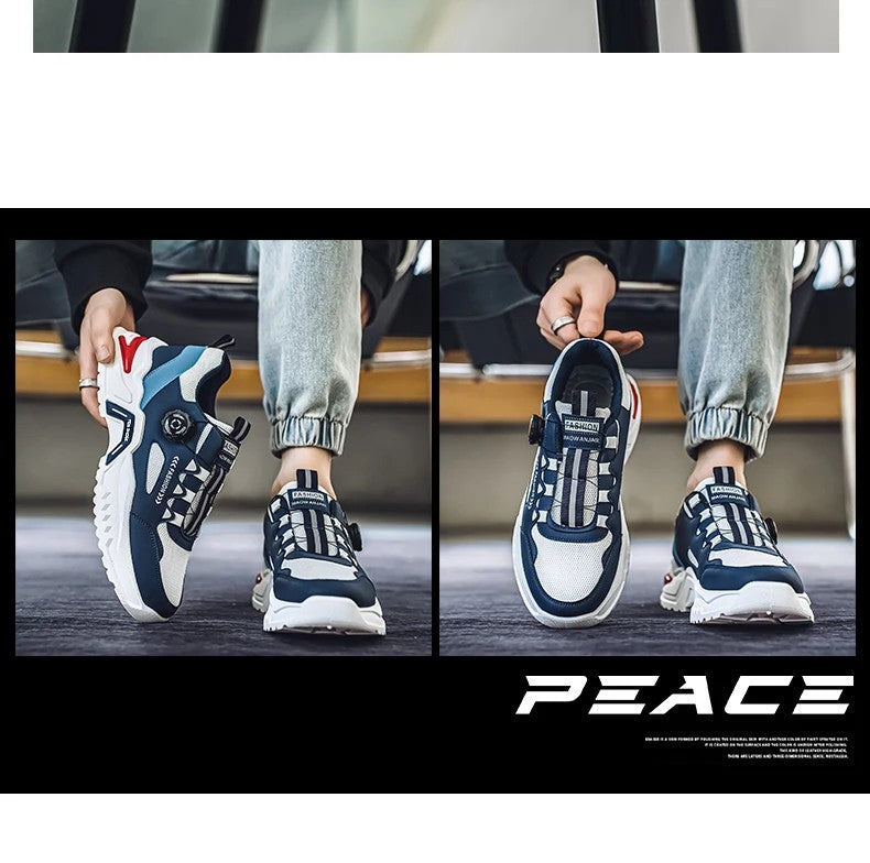 Men's Korean rotating buckle fashion casual sports shoes four season soft soled non slip outdoor running shoes student sneakers