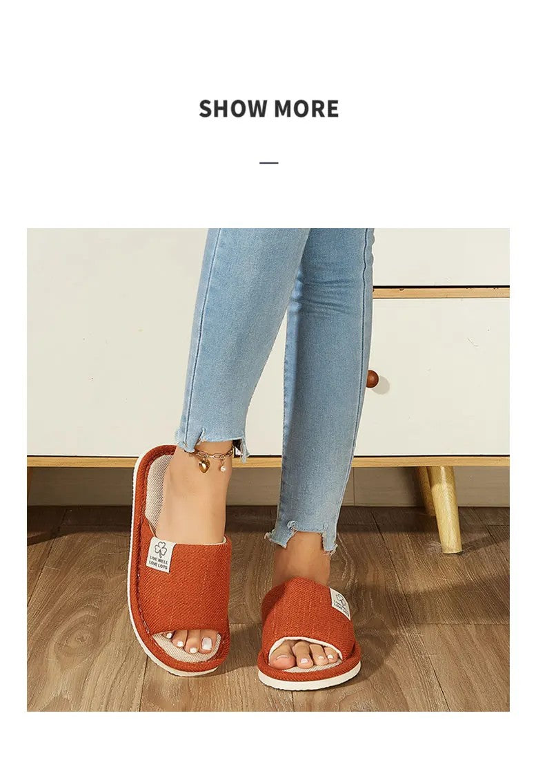 Home Linnen Slippers Voor Mannen In Lente & Herfst Comfortabele Slaapkamer Open Tenen & Ademende Slippers Heren & Damesschoenen Zomer