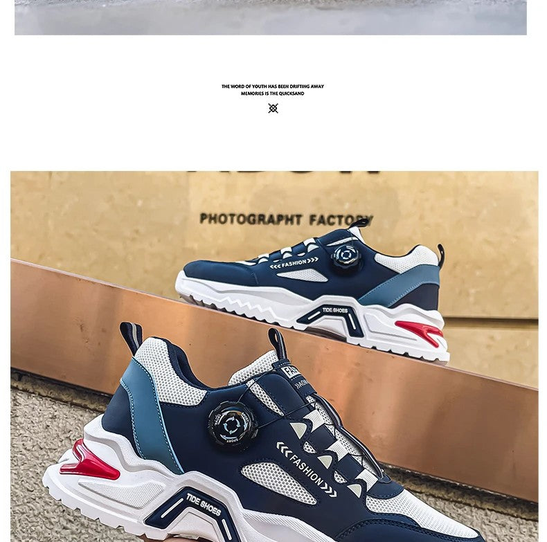 Men's Korean rotating buckle fashion casual sports shoes four season soft soled non slip outdoor running shoes student sneakers