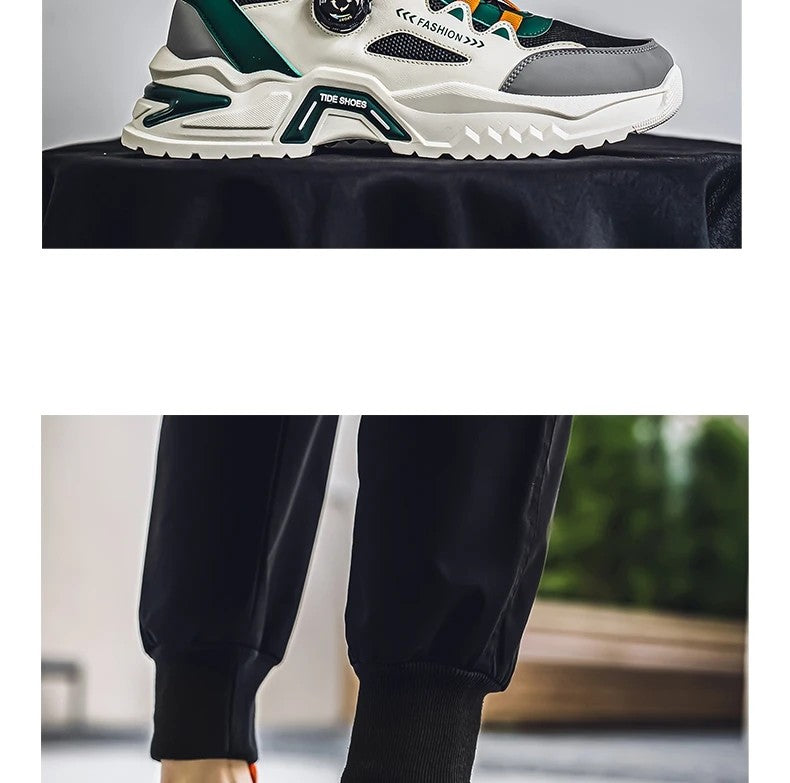 Men's Korean rotating buckle fashion casual sports shoes four season soft soled non slip outdoor running shoes student sneakers