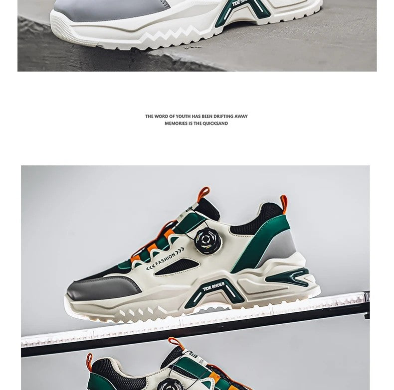 Men's Korean rotating buckle fashion casual sports shoes four season soft soled non slip outdoor running shoes student sneakers