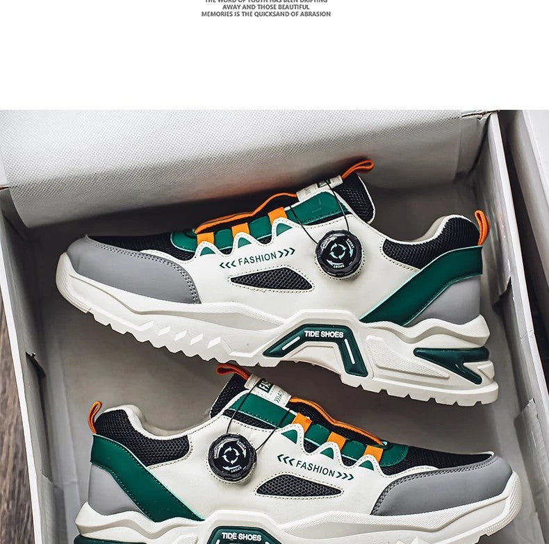 Men's Korean rotating buckle fashion casual sports shoes four season soft soled non slip outdoor running shoes student sneakers