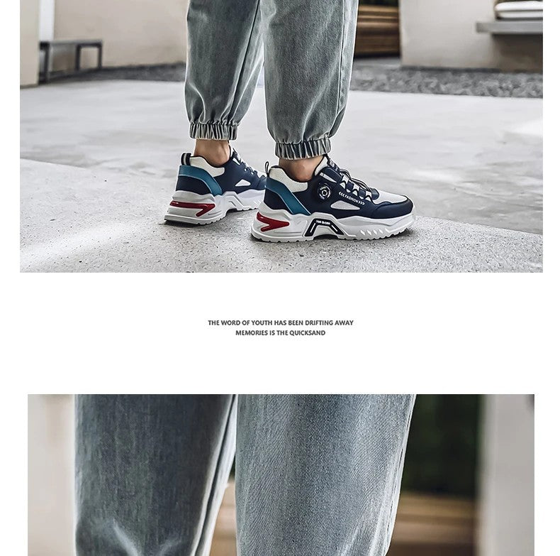 Men's Korean rotating buckle fashion casual sports shoes four season soft soled non slip outdoor running shoes student sneakers
