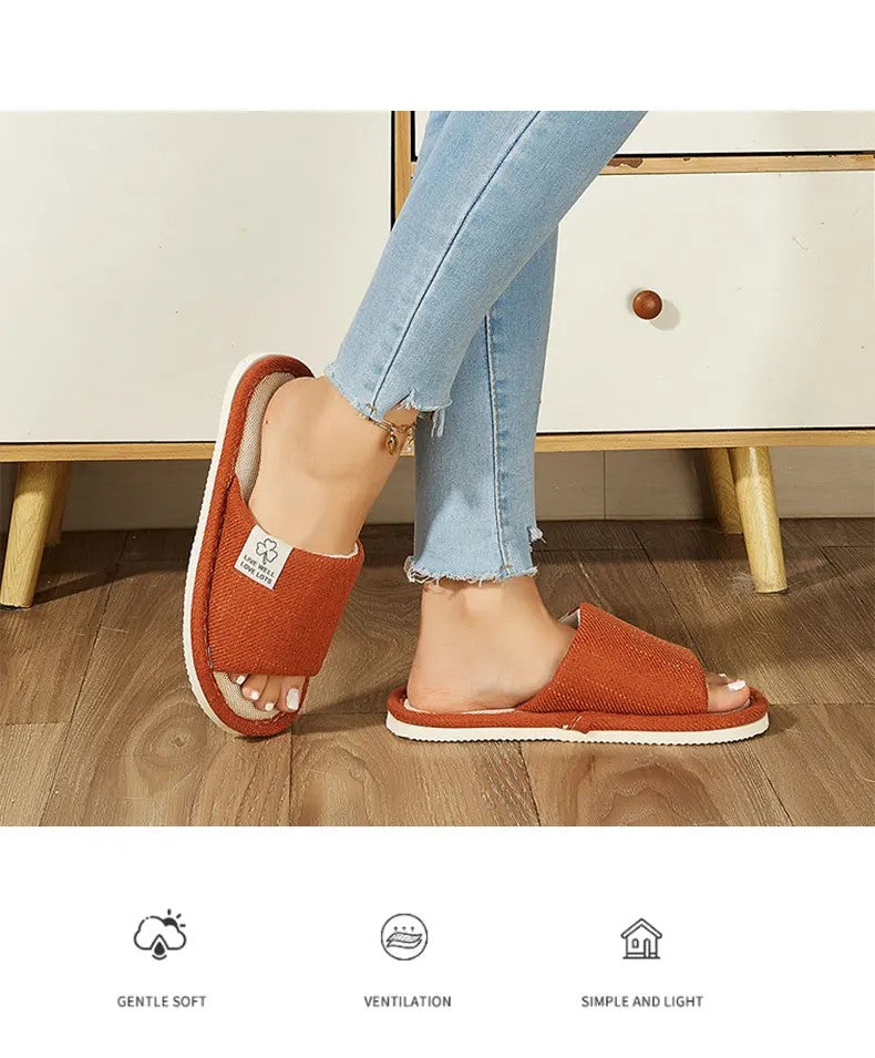 Home Linnen Slippers Voor Mannen In Lente & Herfst Comfortabele Slaapkamer Open Tenen & Ademende Slippers Heren & Damesschoenen Zomer