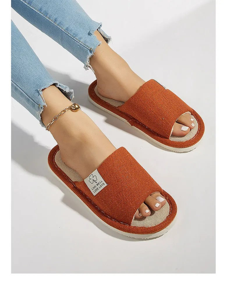 Home Linnen Slippers Voor Mannen In Lente & Herfst Comfortabele Slaapkamer Open Tenen & Ademende Slippers Heren & Damesschoenen Zomer
