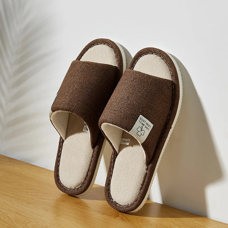 Home Linnen Slippers Voor Mannen In Lente & Herfst Comfortabele Slaapkamer Open Tenen & Ademende Slippers Heren & Damesschoenen Zomer