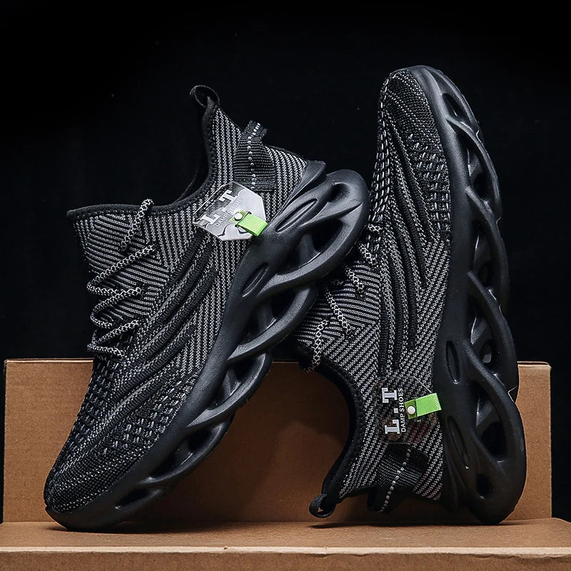 Ademende loopschoenen voor heren Mode Platform Heren Casual schoenen Mesh Lichtgewicht Antislip Outdoor Sneakers Werk Zwart Tennis