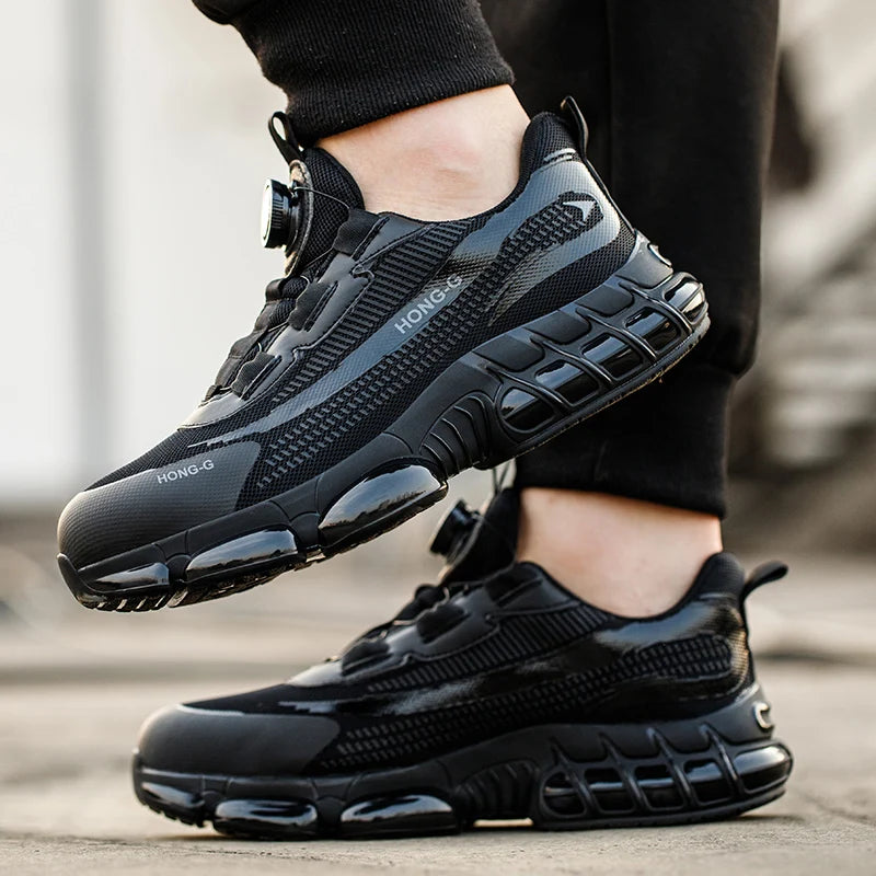 Werkschoenen voor heren Werksneakers met roterende gesp Beschermende schoenen Veiligheid Industriële lekbestendige anti-smash schoenen met stalen neus