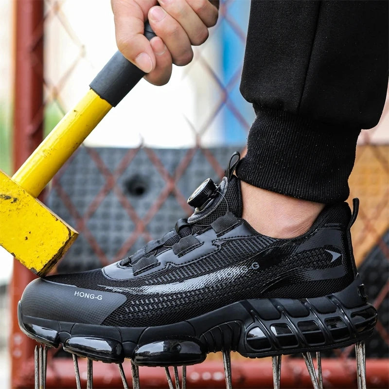 Werkschoenen voor heren Werksneakers met roterende gesp Beschermende schoenen Veiligheid Industriële lekbestendige anti-smash schoenen met stalen neus