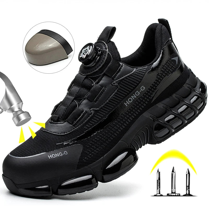 Werkschoenen voor heren Werksneakers met roterende gesp Beschermende schoenen Veiligheid Industriële lekbestendige anti-smash schoenen met stalen neus