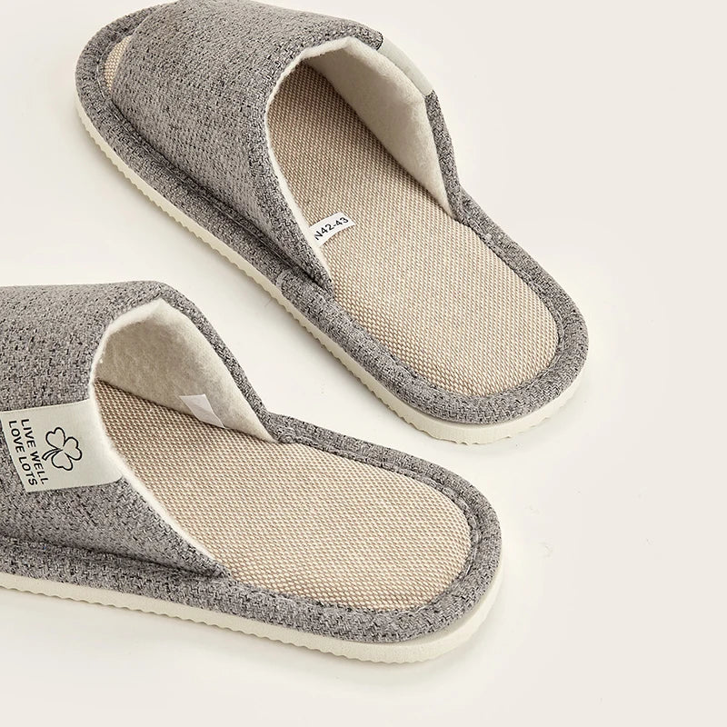 Home Linnen Slippers Voor Mannen In Lente & Herfst Comfortabele Slaapkamer Open Tenen & Ademende Slippers Heren & Damesschoenen Zomer
