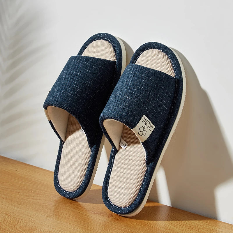 Home Linnen Slippers Voor Mannen In Lente & Herfst Comfortabele Slaapkamer Open Tenen & Ademende Slippers Heren & Damesschoenen Zomer