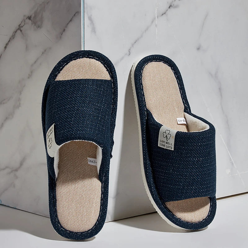 Home Linnen Slippers Voor Mannen In Lente & Herfst Comfortabele Slaapkamer Open Tenen & Ademende Slippers Heren & Damesschoenen Zomer