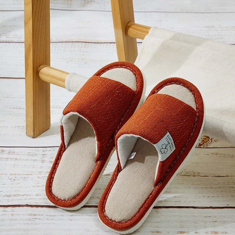 Home Linnen Slippers Voor Mannen In Lente & Herfst Comfortabele Slaapkamer Open Tenen & Ademende Slippers Heren & Damesschoenen Zomer
