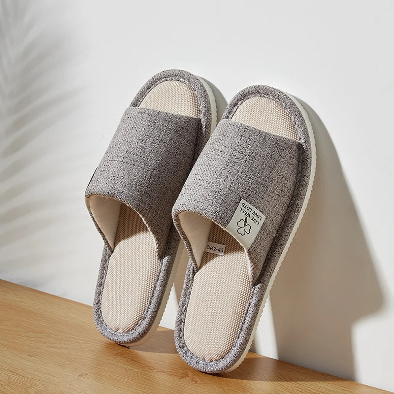 Home Linnen Slippers Voor Mannen In Lente & Herfst Comfortabele Slaapkamer Open Tenen & Ademende Slippers Heren & Damesschoenen Zomer