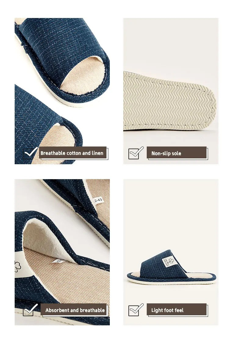 Home Linnen Slippers Voor Mannen In Lente & Herfst Comfortabele Slaapkamer Open Tenen & Ademende Slippers Heren & Damesschoenen Zomer