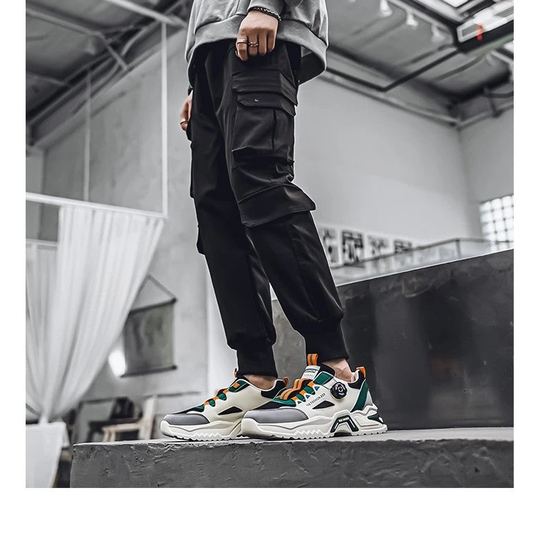 Men's Korean rotating buckle fashion casual sports shoes four season soft soled non slip outdoor running shoes student sneakers