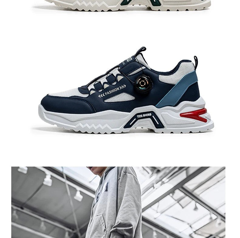 Men's Korean rotating buckle fashion casual sports shoes four season soft soled non slip outdoor running shoes student sneakers