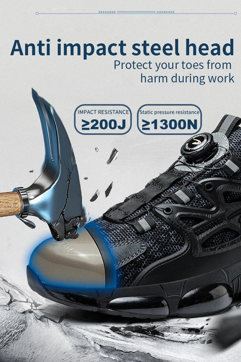 Rotating Button Safety Shoes Men Steel Toe Sneaker Air Cushion Work Shoes Man Puncture Proof Work Safety Boots Protective Shoes