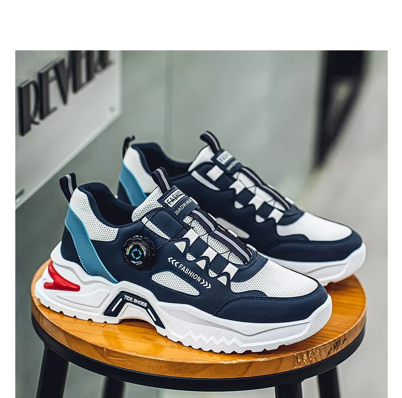 Men's Korean rotating buckle fashion casual sports shoes four season soft soled non slip outdoor running shoes student sneakers