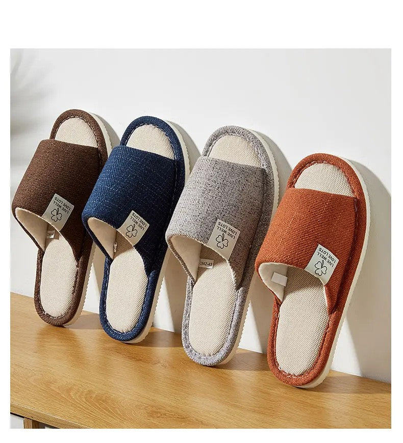 Home Linnen Slippers Voor Mannen In Lente & Herfst Comfortabele Slaapkamer Open Tenen & Ademende Slippers Heren & Damesschoenen Zomer