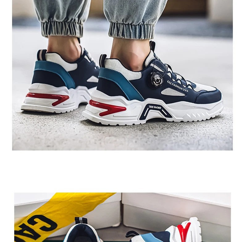 Men's Korean rotating buckle fashion casual sports shoes four season soft soled non slip outdoor running shoes student sneakers