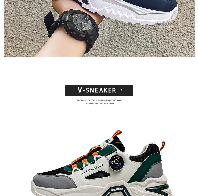 Men's Korean rotating buckle fashion casual sports shoes four season soft soled non slip outdoor running shoes student sneakers