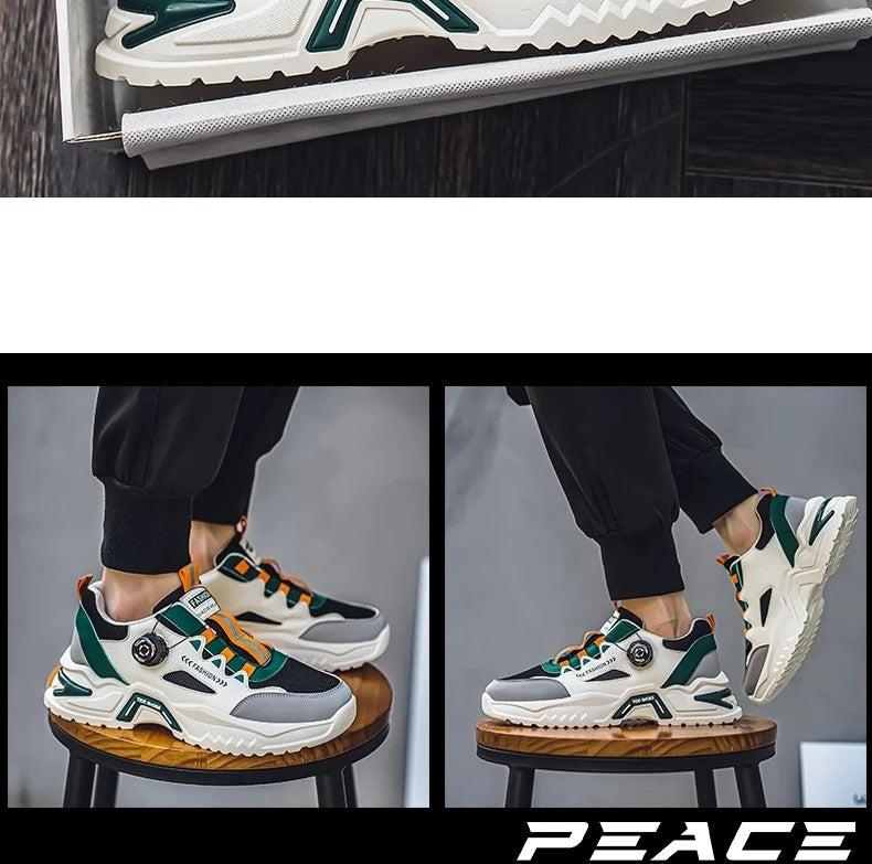 Men's Korean rotating buckle fashion casual sports shoes four season soft soled non slip outdoor running shoes student sneakers