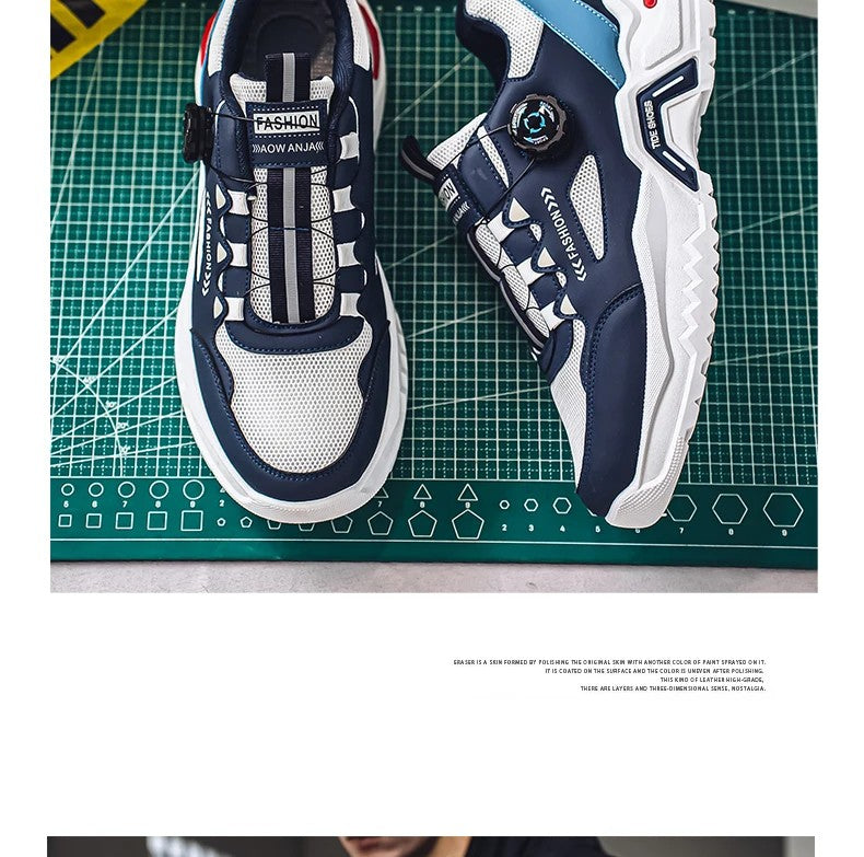 Men's Korean rotating buckle fashion casual sports shoes four season soft soled non slip outdoor running shoes student sneakers