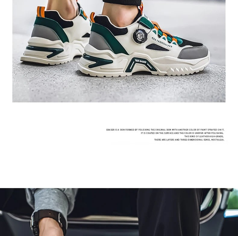 Men's Korean rotating buckle fashion casual sports shoes four season soft soled non slip outdoor running shoes student sneakers