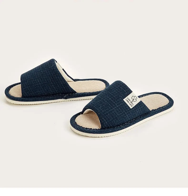 Home Linnen Slippers Voor Mannen In Lente & Herfst Comfortabele Slaapkamer Open Tenen & Ademende Slippers Heren & Damesschoenen Zomer
