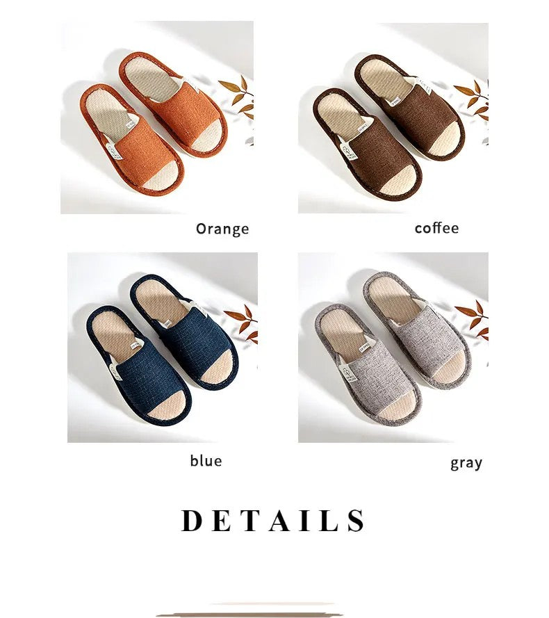 Home Linnen Slippers Voor Mannen In Lente & Herfst Comfortabele Slaapkamer Open Tenen & Ademende Slippers Heren & Damesschoenen Zomer