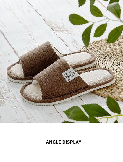 Home Linnen Slippers Voor Mannen In Lente & Herfst Comfortabele Slaapkamer Open Tenen & Ademende Slippers Heren & Damesschoenen Zomer