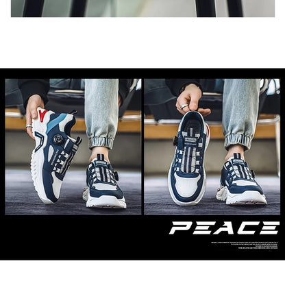 Men's Korean rotating buckle fashion casual sports shoes four season soft soled non slip outdoor running shoes student sneakers