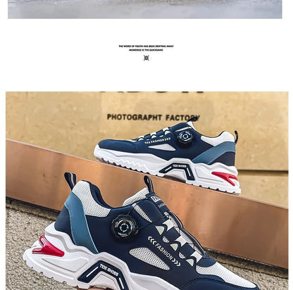 Men's Korean rotating buckle fashion casual sports shoes four season soft soled non slip outdoor running shoes student sneakers