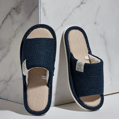 Home Linnen Slippers Voor Mannen In Lente & Herfst Comfortabele Slaapkamer Open Tenen & Ademende Slippers Heren & Damesschoenen Zomer