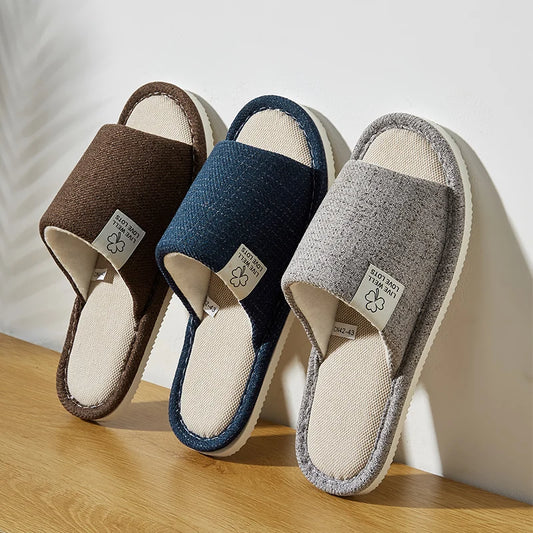 Home Linnen Slippers Voor Mannen In Lente & Herfst Comfortabele Slaapkamer Open Tenen & Ademende Slippers Heren & Damesschoenen Zomer