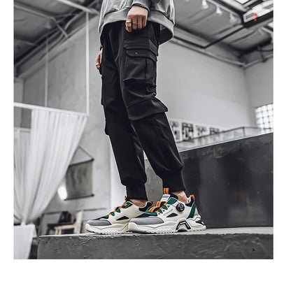 Men's Korean rotating buckle fashion casual sports shoes four season soft soled non slip outdoor running shoes student sneakers