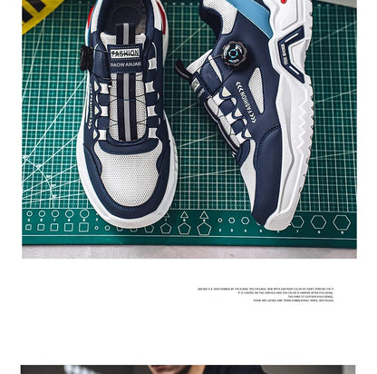 Men's Korean rotating buckle fashion casual sports shoes four season soft soled non slip outdoor running shoes student sneakers