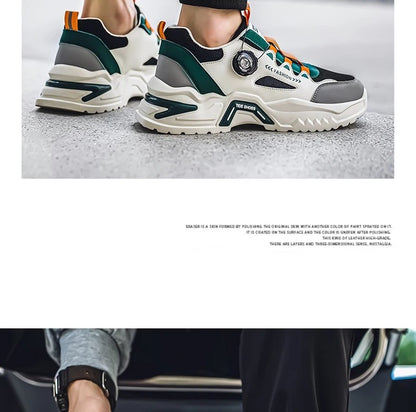 Men's Korean rotating buckle fashion casual sports shoes four season soft soled non slip outdoor running shoes student sneakers